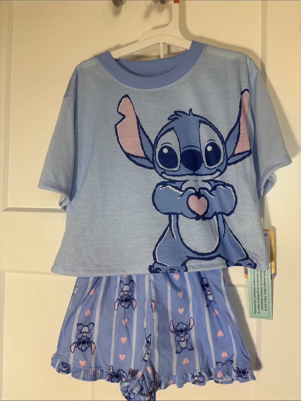 Disney Light Blue Stitch Pajama Set with Pink Accents